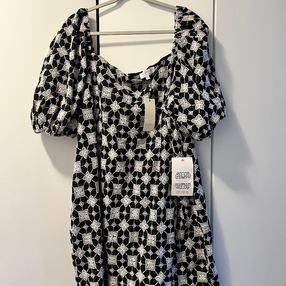 Black Broderie Bardot Mini Dress